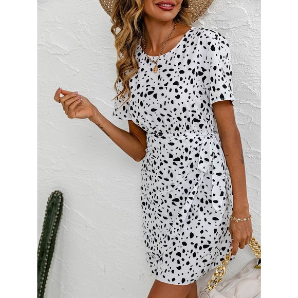 Leopard Print dot Tie Front Dress dark green black - Picture 4 of 11